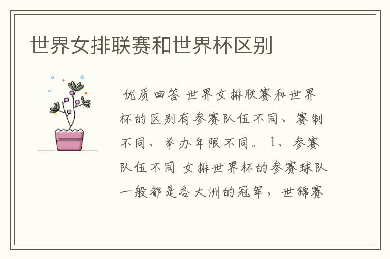 世界女排联赛和世界杯区别