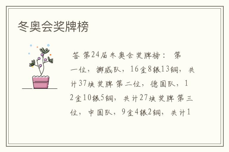 冬奥会奖牌榜