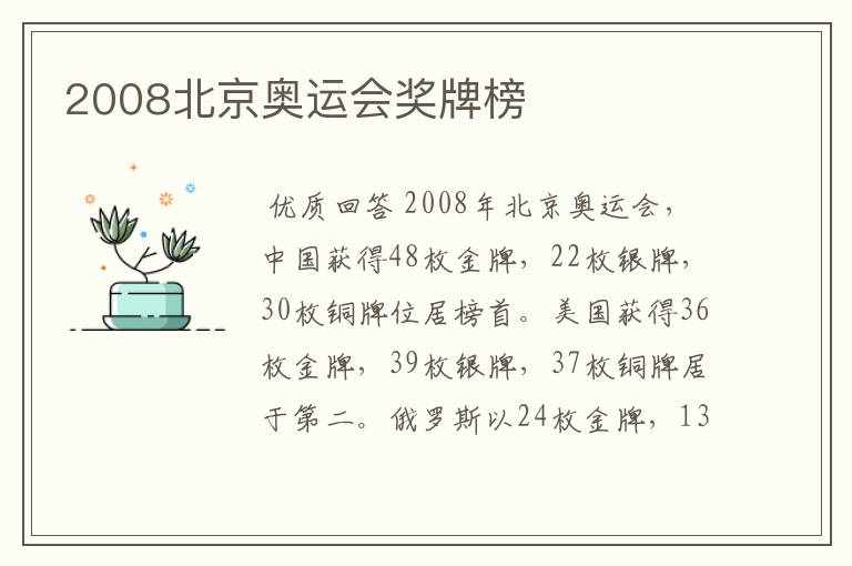 2008北京奥运会奖牌榜
