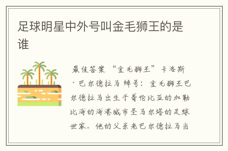 足球明星中外号叫金毛狮王的是谁