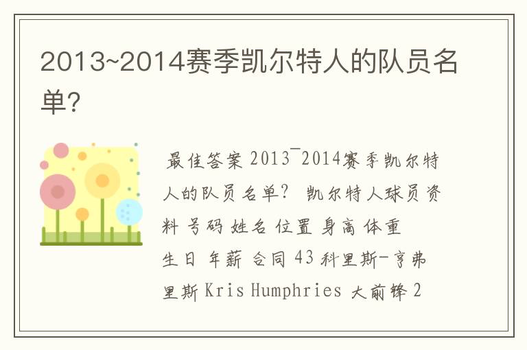 2013~2014赛季凯尔特人的队员名单？