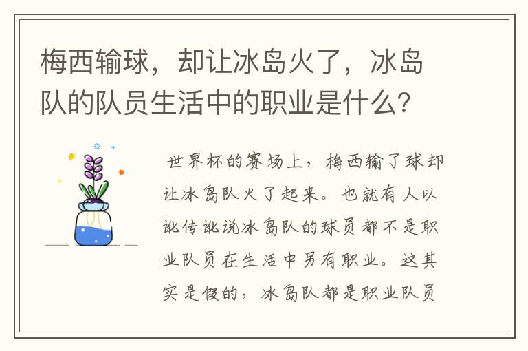 梅西输球,却让冰岛火了,冰岛队的队员生活中的职业是什么?