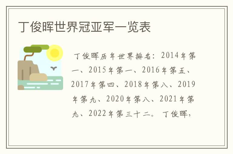 丁俊晖世界冠亚军一览表