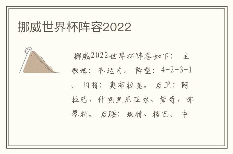 挪威世界杯阵容2022