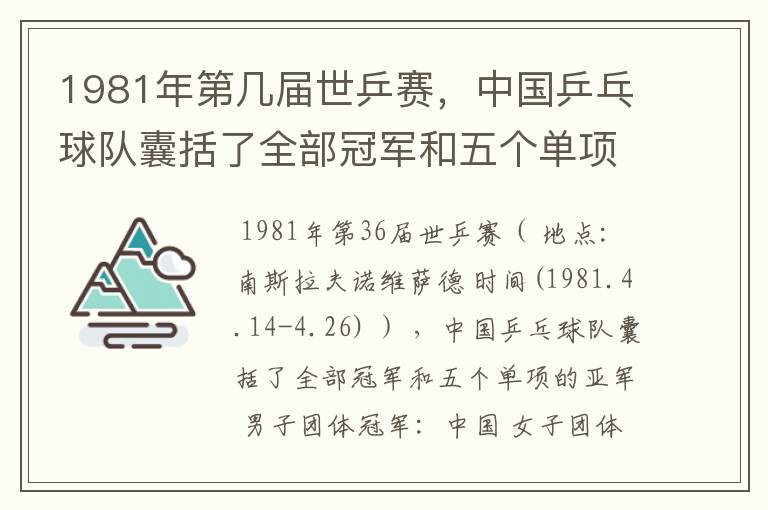 1981年第几届世乒赛，中国乒乓球队囊括了全部冠军和五个单项的亚军？