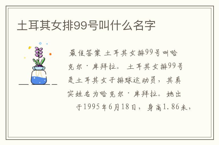 土耳其女排99号叫什么名字
