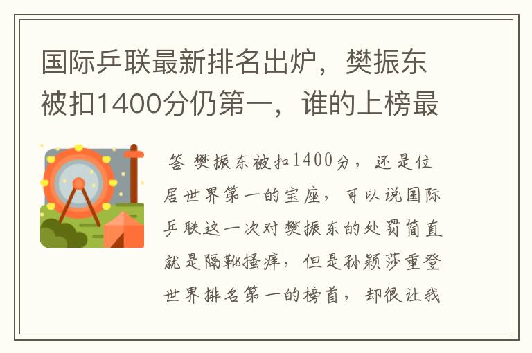 国际乒联最新排名出炉,樊振东被扣1400分仍第一,谁的上榜最让你意外?