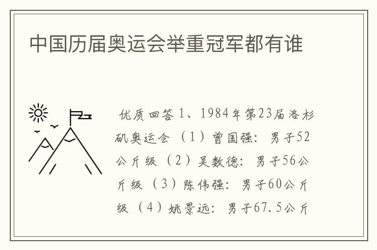中国历届奥运会举重冠军都有谁