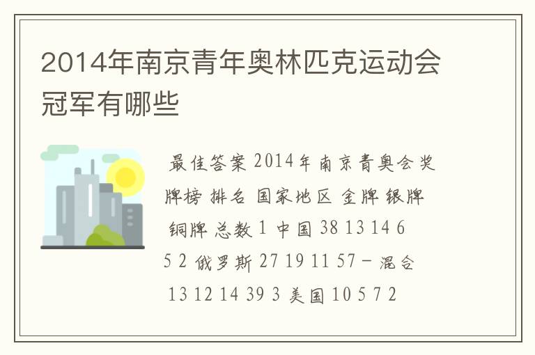 2014年南京青年奥林匹克运动会冠军有哪些