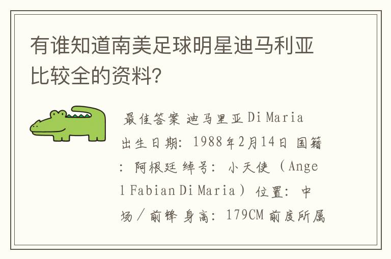 有谁知道南美足球明星迪马利亚比较全的资料？