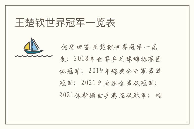 王楚钦世界冠军一览表