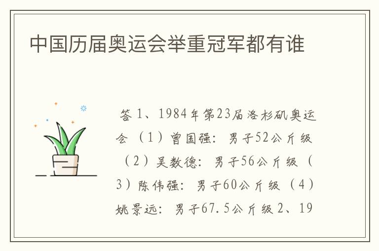 中国历届奥运会举重冠军都有谁