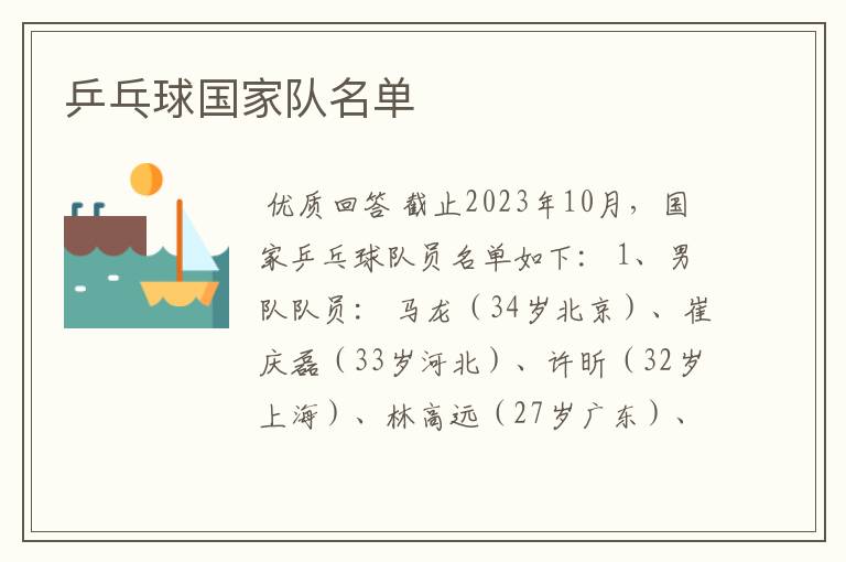 乒乓球国家队名单