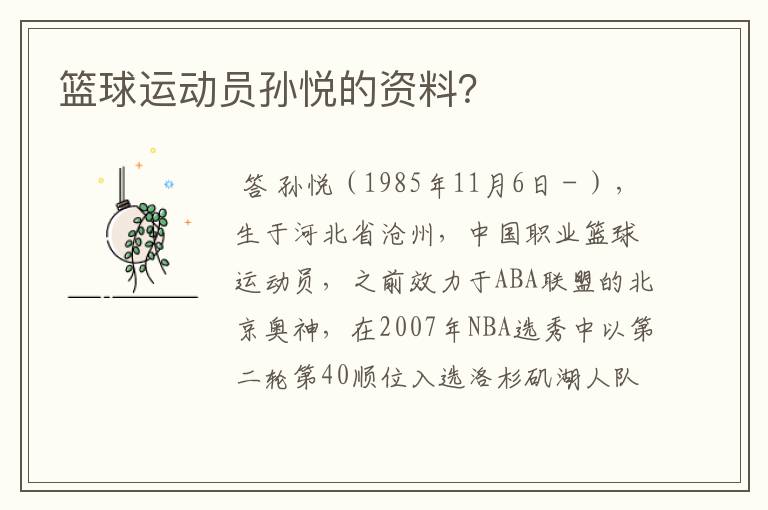 篮球运动员孙悦的资料？