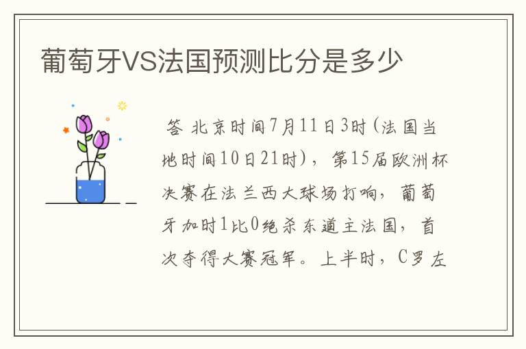 葡萄牙VS法国预测比分是多少