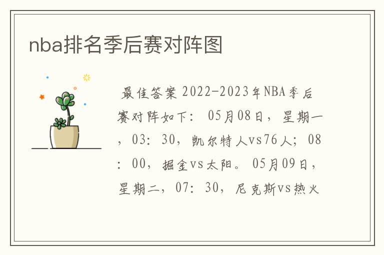 nba排名季后赛对阵图