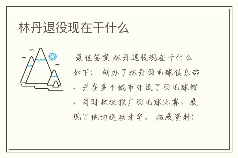 林丹退役现在干什么
