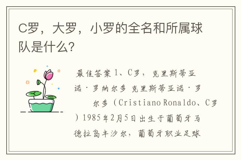 C罗,大罗,小罗的全名和所属球队是什么?
