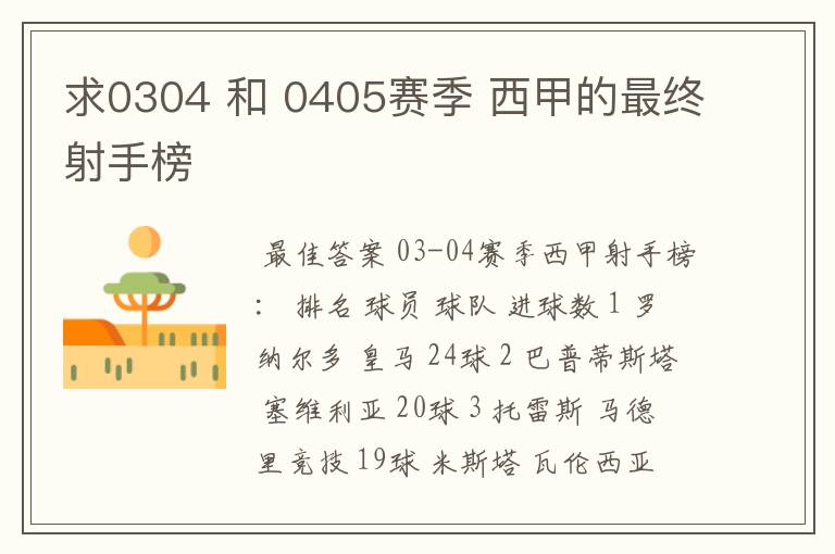 求0304 和 0405赛季 西甲的最终射手榜