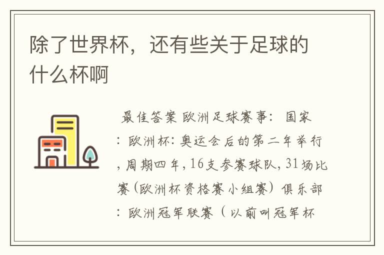 除了世界杯,还有些关于足球的什么杯啊