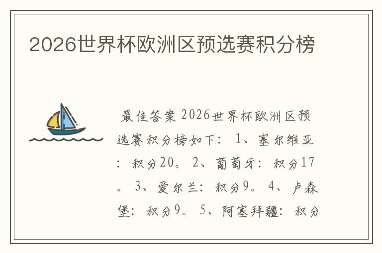 2026世界杯欧洲区预选赛积分榜