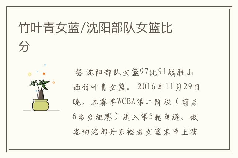 竹叶青女蓝/沈阳部队女篮比分