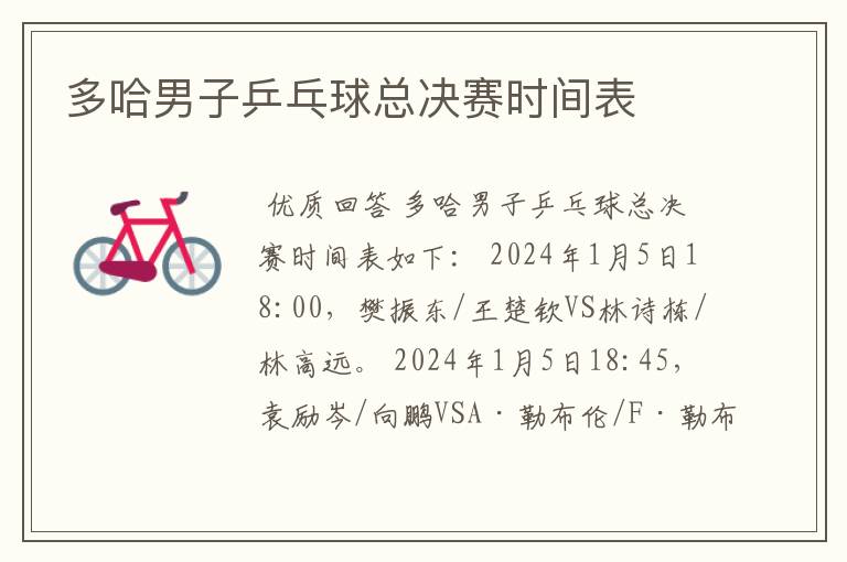 多哈男子乒乓球总决赛时间表
