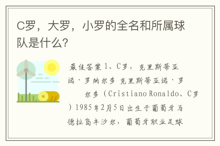 C罗，大罗，小罗的全名和所属球队是什么？